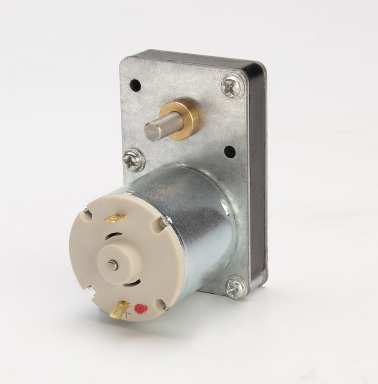 24V DC gear motor with rectangular gearbox, metal shaft and cylindrical motor housing