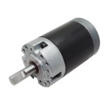 Planetary gear system with cylindrical black housing and front metal output shaft