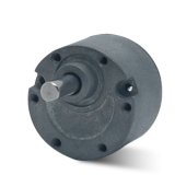 Round spur gear drive with front shaft and dark metal mounting face