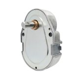 Spur gear drive with silver metal casing, front shaft and side mounting bracket