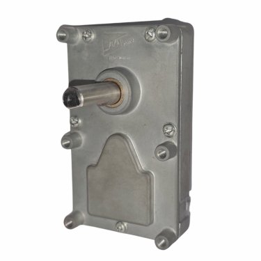 Rectangular reduction gear unit with thick front shaft and cast metal housing